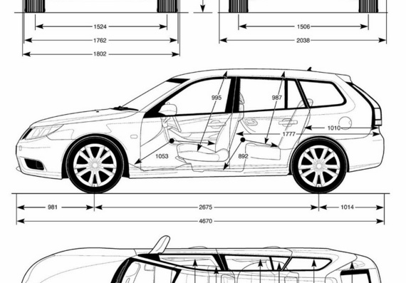 Saab 9-3 Sport Combi (2007) (Сааб 9-3 Спорт Комби (2007)) - чертежи (рисунки) автомобиля